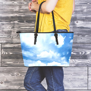 Sky Cloud Print Leather Tote Bag