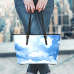 Sky Cloud Print Leather Tote Bag