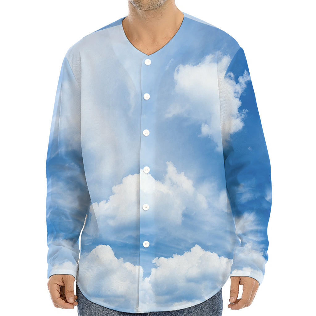 Sky Cloud Print Long Sleeve Baseball Jersey