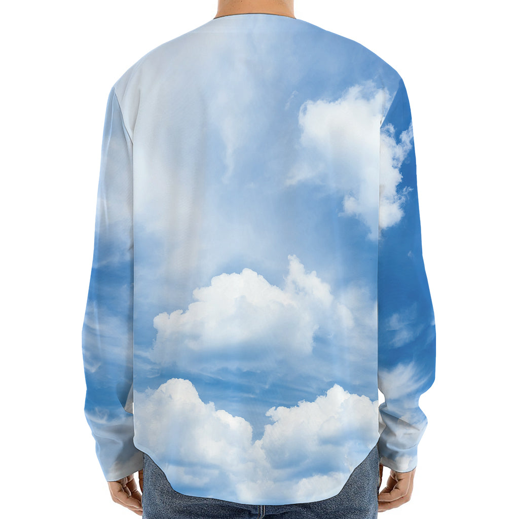 Sky Cloud Print Long Sleeve Baseball Jersey