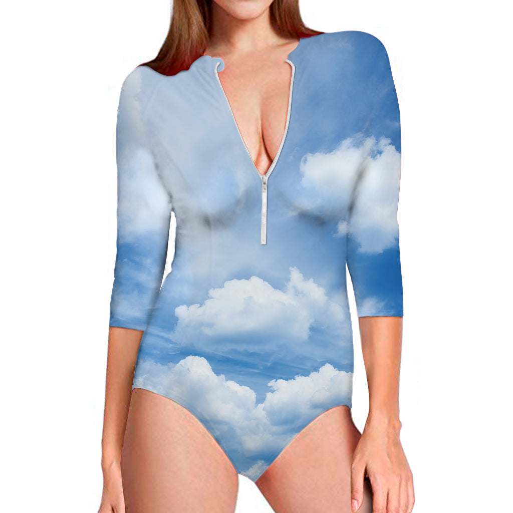 Sky Cloud Print Long Sleeve Swimsuit