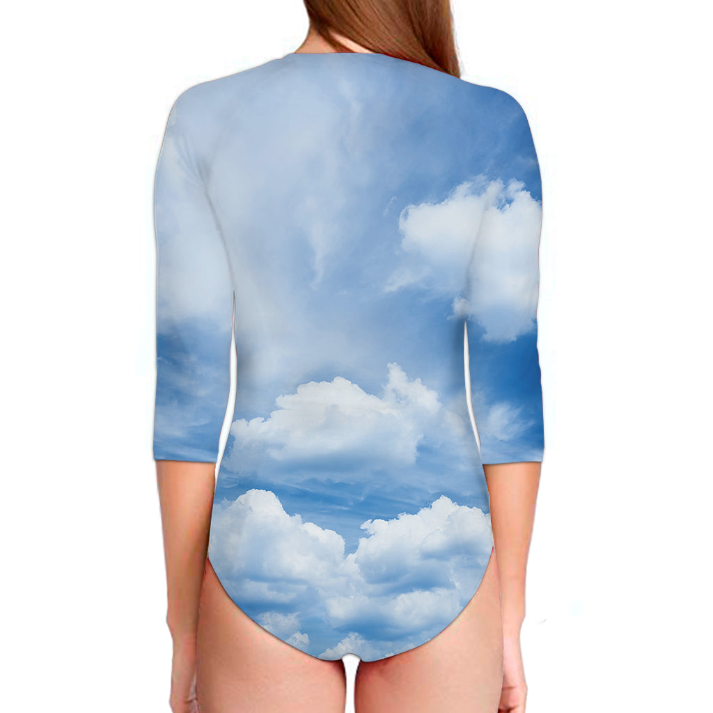 Sky Cloud Print Long Sleeve Swimsuit