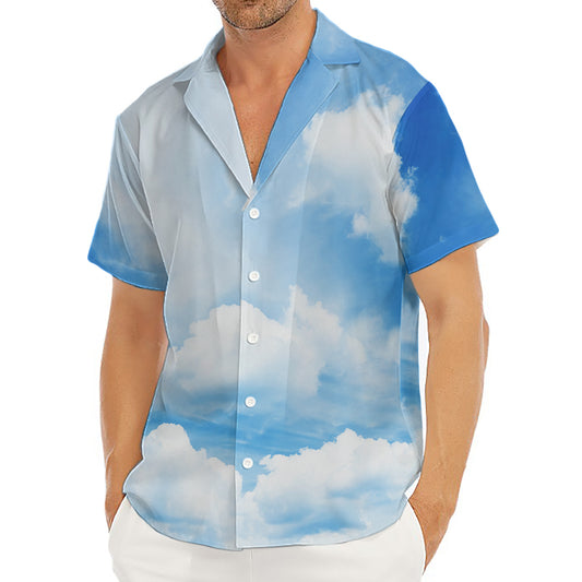 Sky Cloud Print Men's Deep V-Neck Shirt