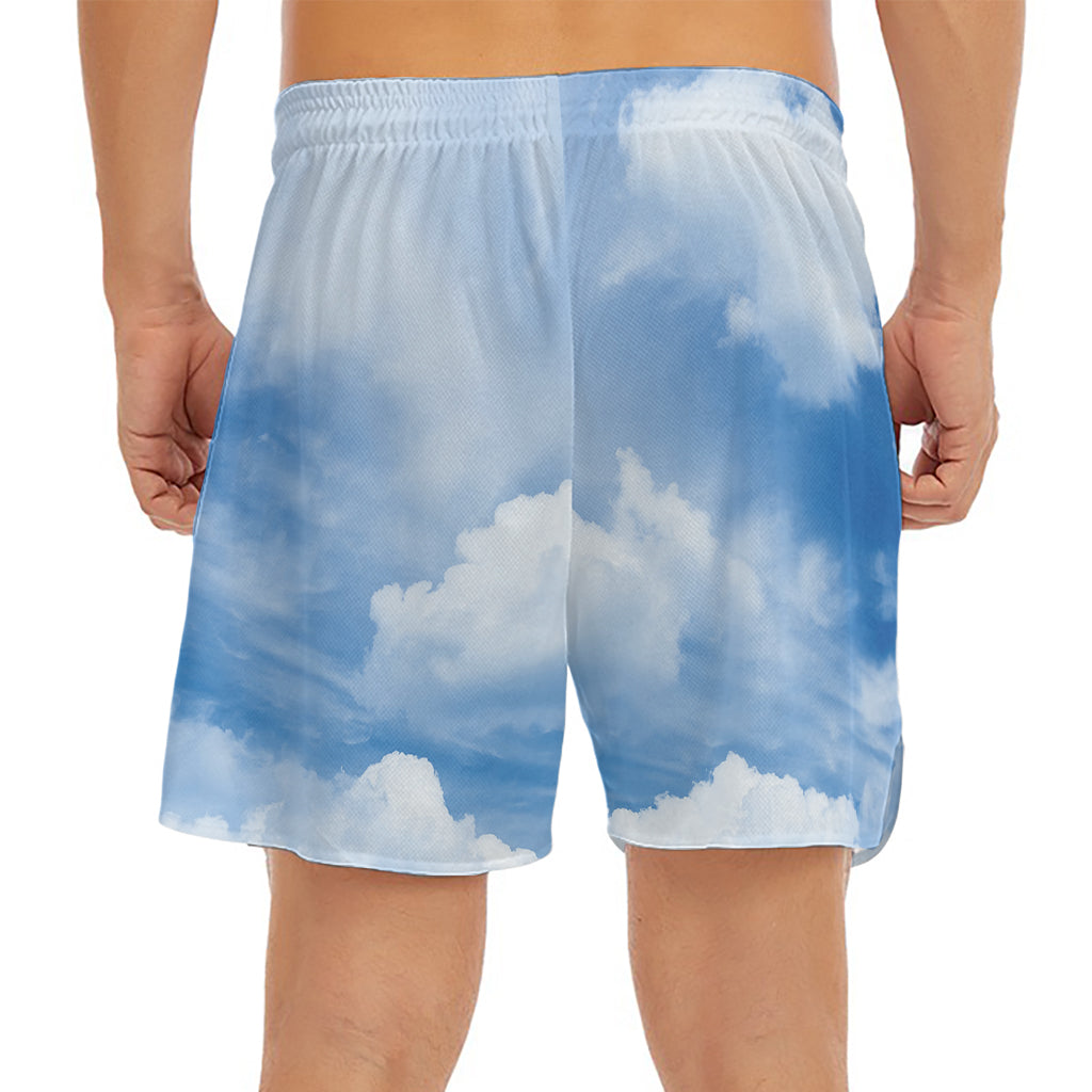 Sky Cloud Print Men's Split Running Shorts