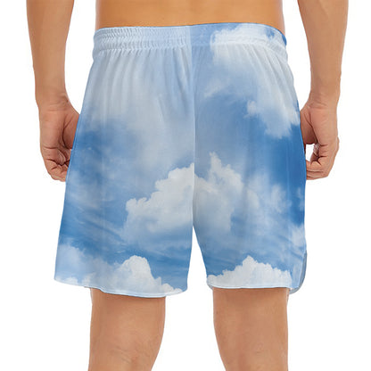 Sky Cloud Print Men's Split Running Shorts