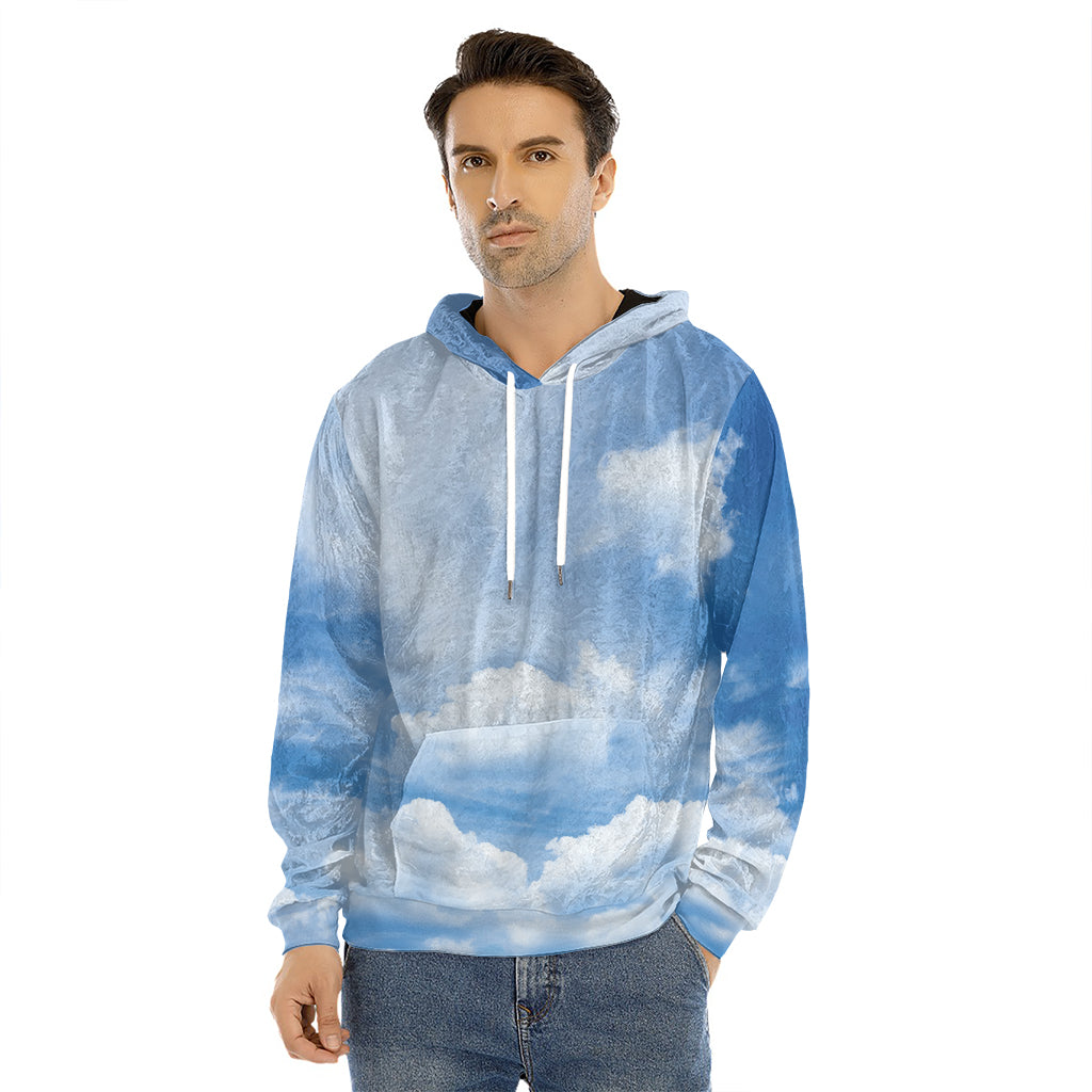 Sky Cloud Print Men's Velvet Pullover Hoodie