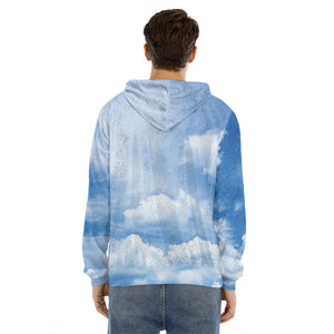 Sky Cloud Print Men's Velvet Pullover Hoodie