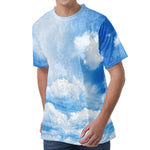 Sky Cloud Print Men's Velvet T-Shirt