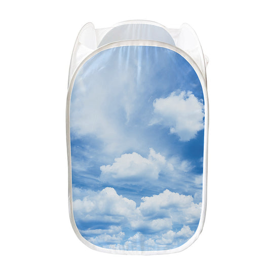 Sky Cloud Print Mesh Laundry Hamper