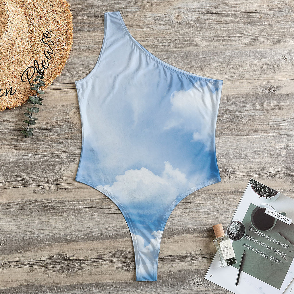 Sky Cloud Print One Shoulder Bodysuit
