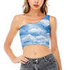 Sky Cloud Print One Shoulder Crop Top