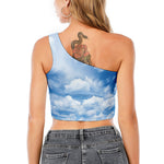 Sky Cloud Print One Shoulder Crop Top