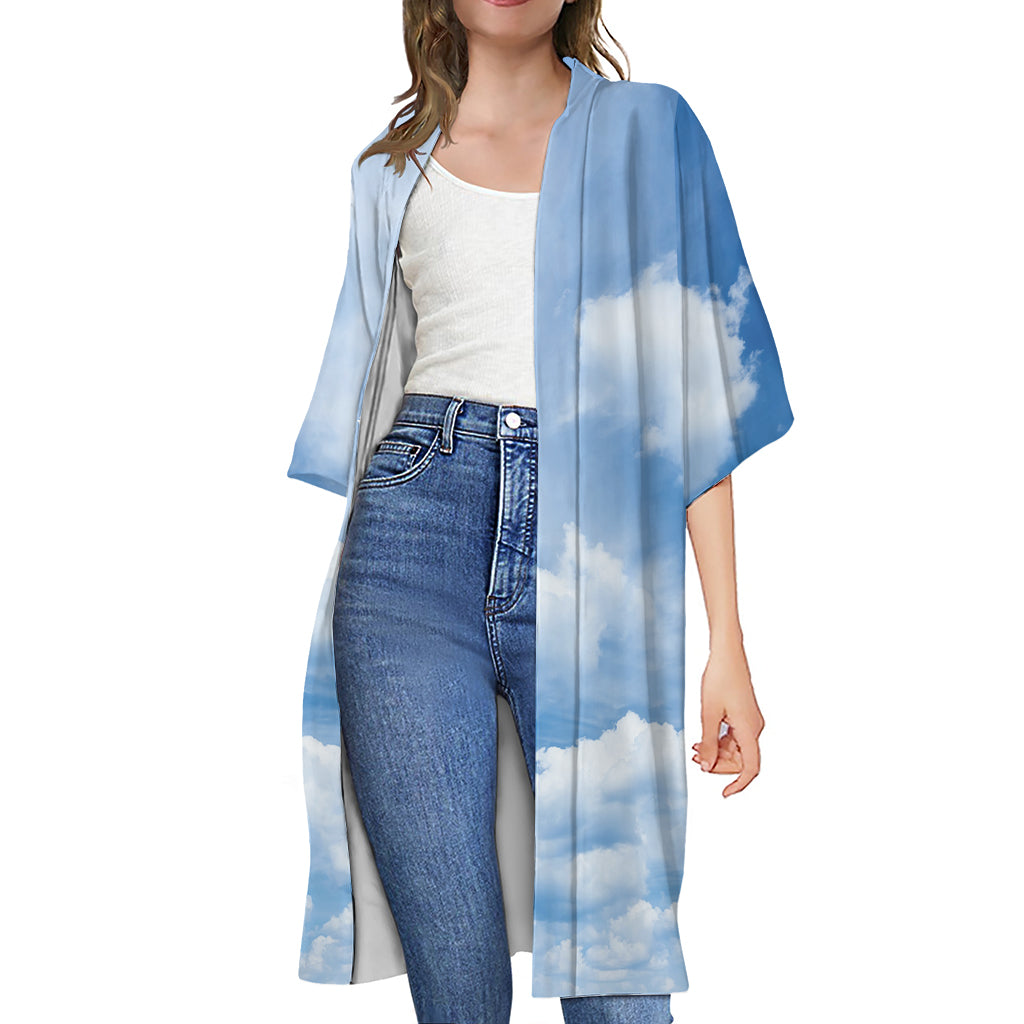 Sky Cloud Print Open Front Beach Cover Up