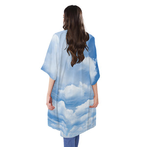 Sky Cloud Print Open Front Beach Cover Up