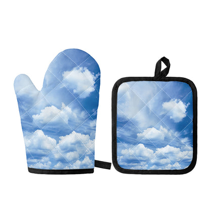 Sky Cloud Print Oven Mitt And Pot Holder Set