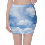 Sky Cloud Print Pencil Mini Skirt