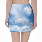 Sky Cloud Print Pencil Mini Skirt