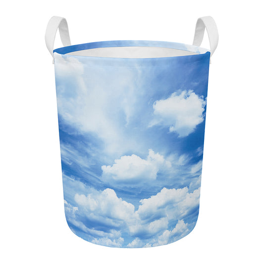 Sky Cloud Print Round Laundry Basket