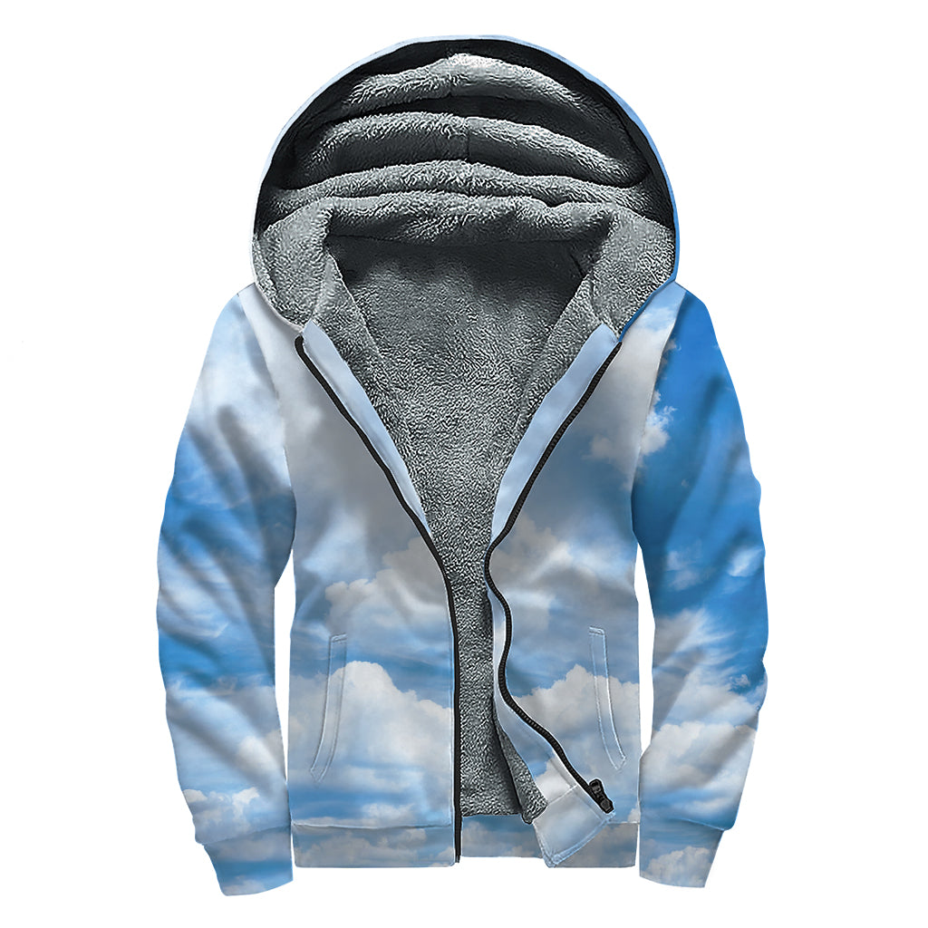 Sky Cloud Print Sherpa Lined Zip Up Hoodie
