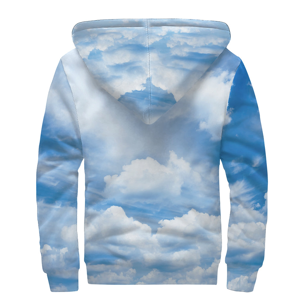 Sky Cloud Print Sherpa Lined Zip Up Hoodie