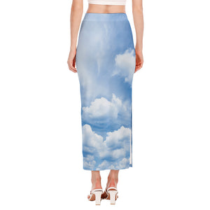 Sky Cloud Print Side Slit Maxi Skirt