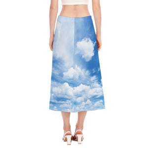 Sky Cloud Print Side Slit Midi Skirt