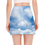 Sky Cloud Print Side Slit Mini Skirt