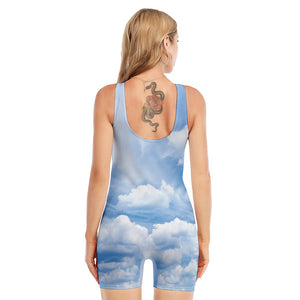 Sky Cloud Print Sleeveless One Piece Swimsuit