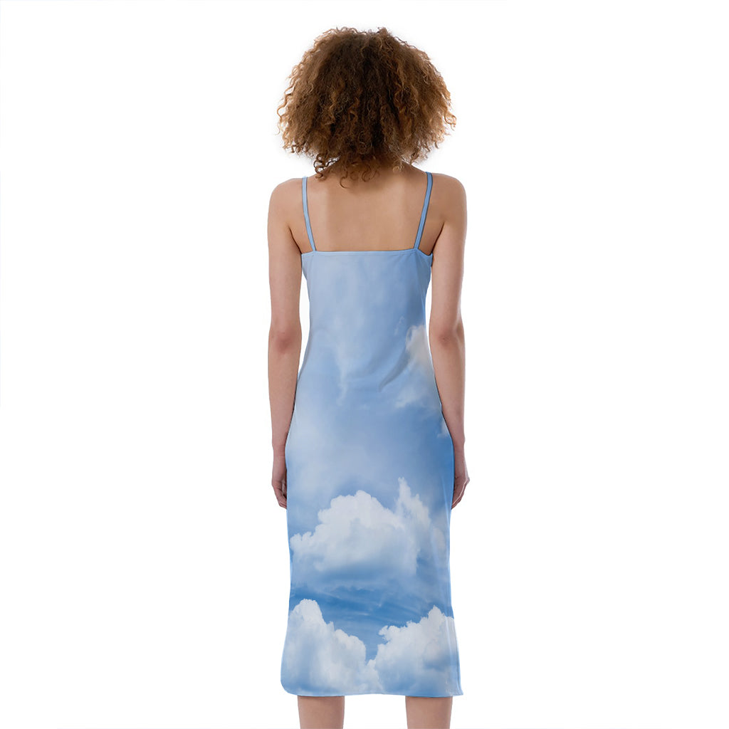 Sky Cloud Print Slim Fit Midi Cami Dress