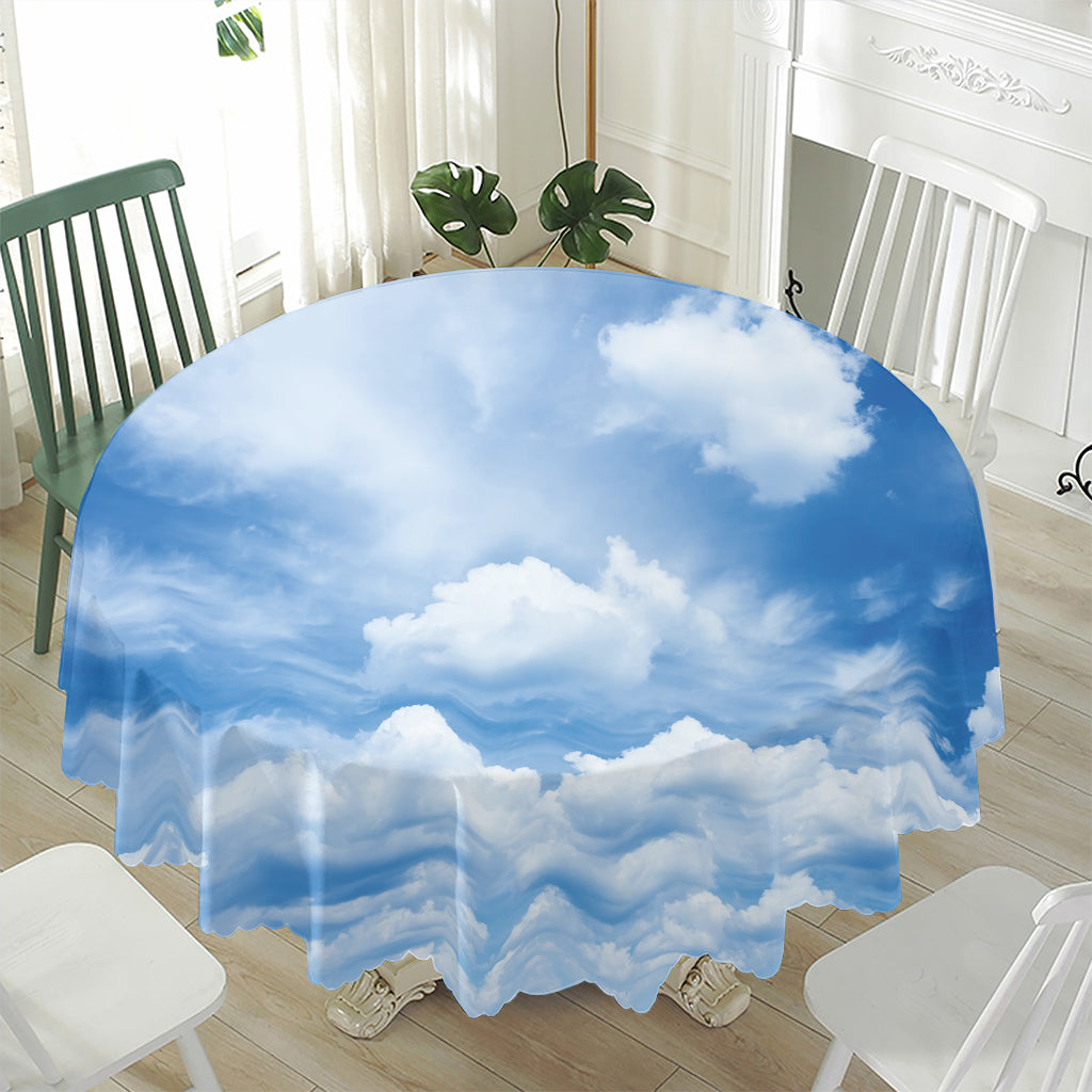 Sky Cloud Print Waterproof Round Tablecloth