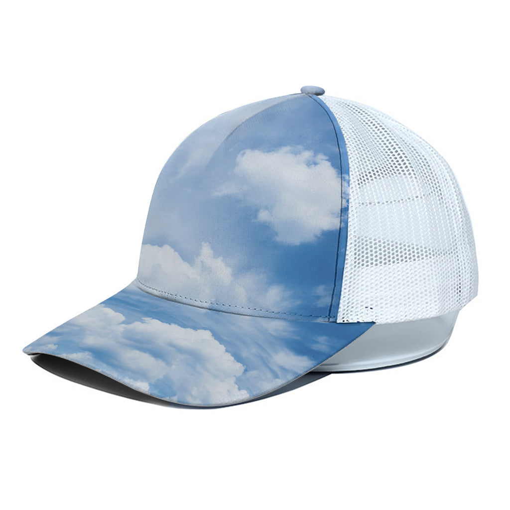 Sky Cloud Print White Mesh Trucker Cap