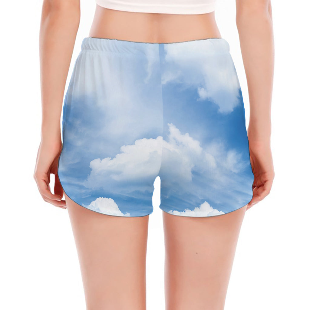 Sky Cloud Print Women's Split Running Shorts