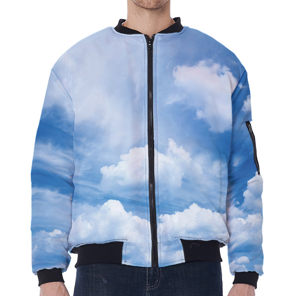 Sky Cloud Print Zip Sleeve Bomber Jacket