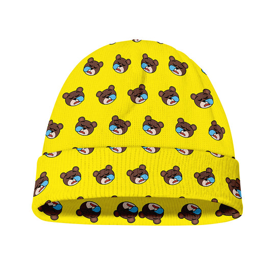 Sleeping Bear Emoji Pattern Print Beanie