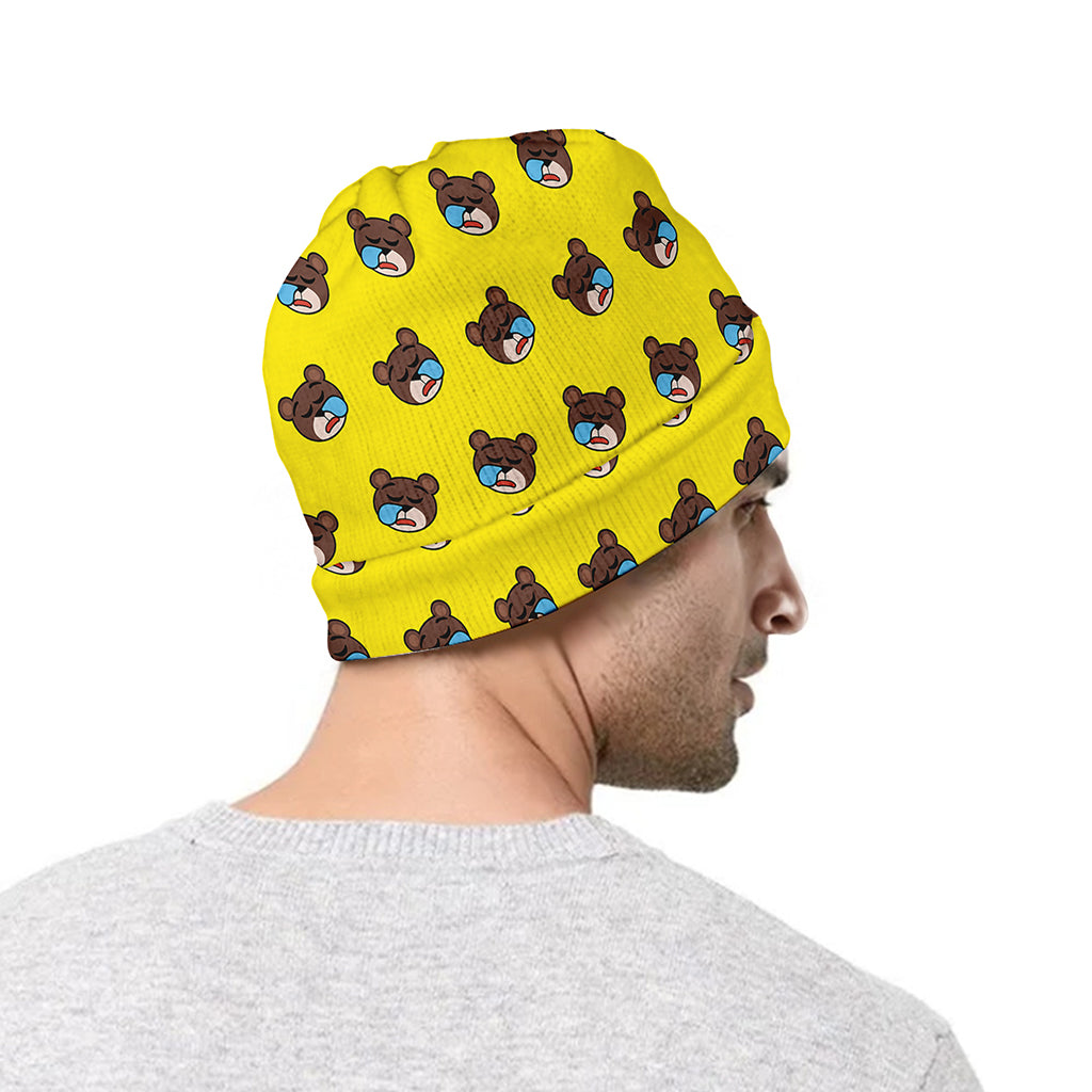 Sleeping Bear Emoji Pattern Print Beanie