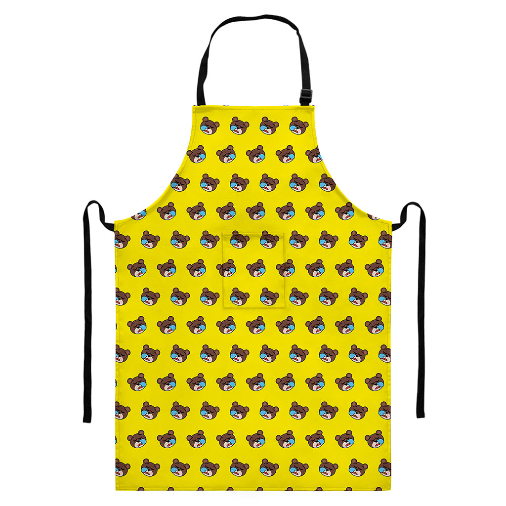 Sleeping Bear Emoji Pattern Print Bib Apron With Pocket