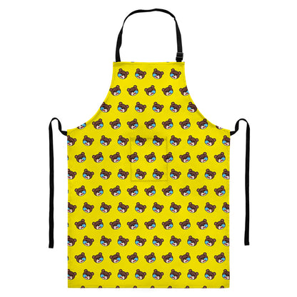 Sleeping Bear Emoji Pattern Print Bib Apron With Pocket