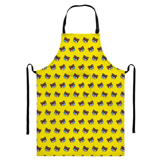 Sleeping Bear Emoji Pattern Print Bib Apron With Pocket