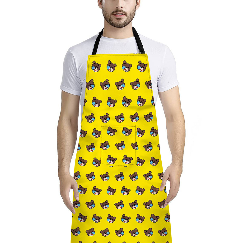 Sleeping Bear Emoji Pattern Print Bib Apron With Pocket