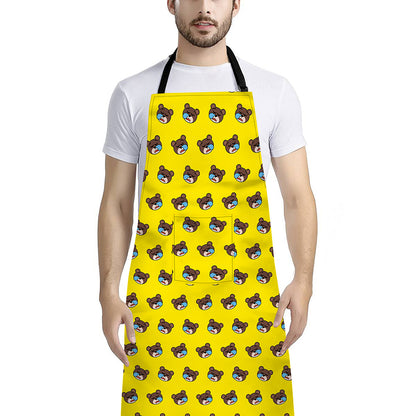 Sleeping Bear Emoji Pattern Print Bib Apron With Pocket