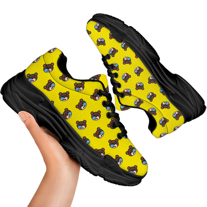 Sleeping Bear Emoji Pattern Print Black Chunky Shoes