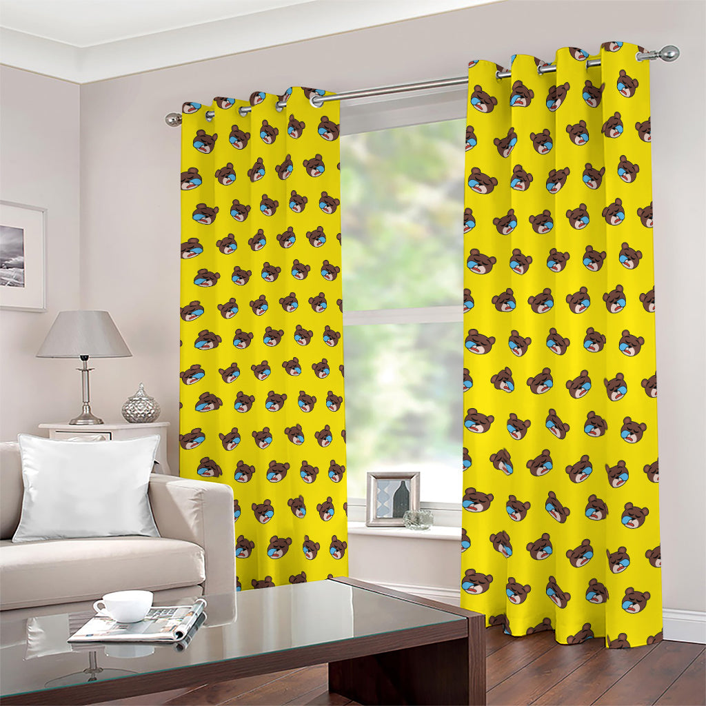 Sleeping Bear Emoji Pattern Print Blackout Grommet Curtains