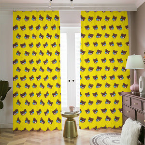 Sleeping Bear Emoji Pattern Print Blackout Pencil Pleat Curtains