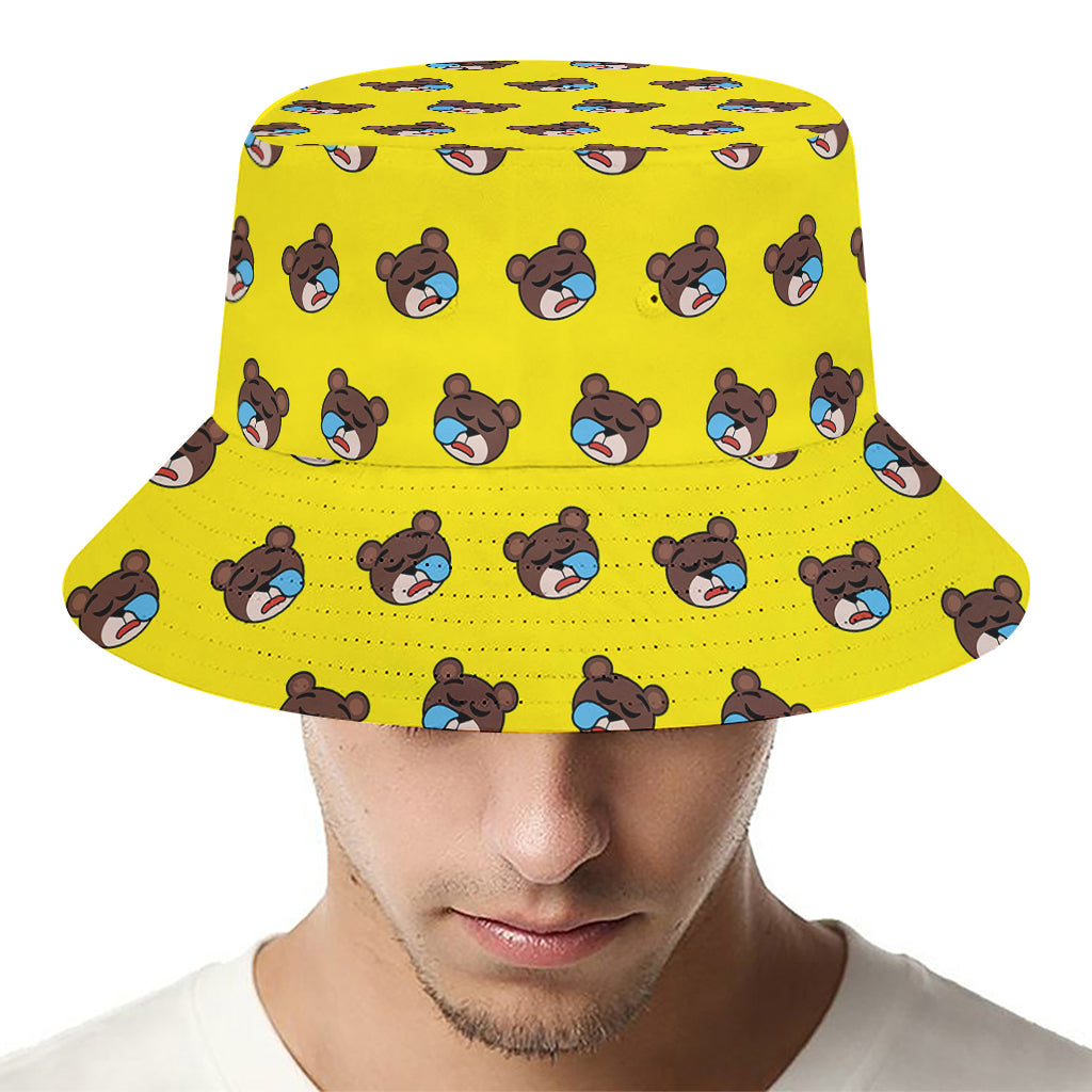 Sleeping Bear Emoji Pattern Print Bucket Hat