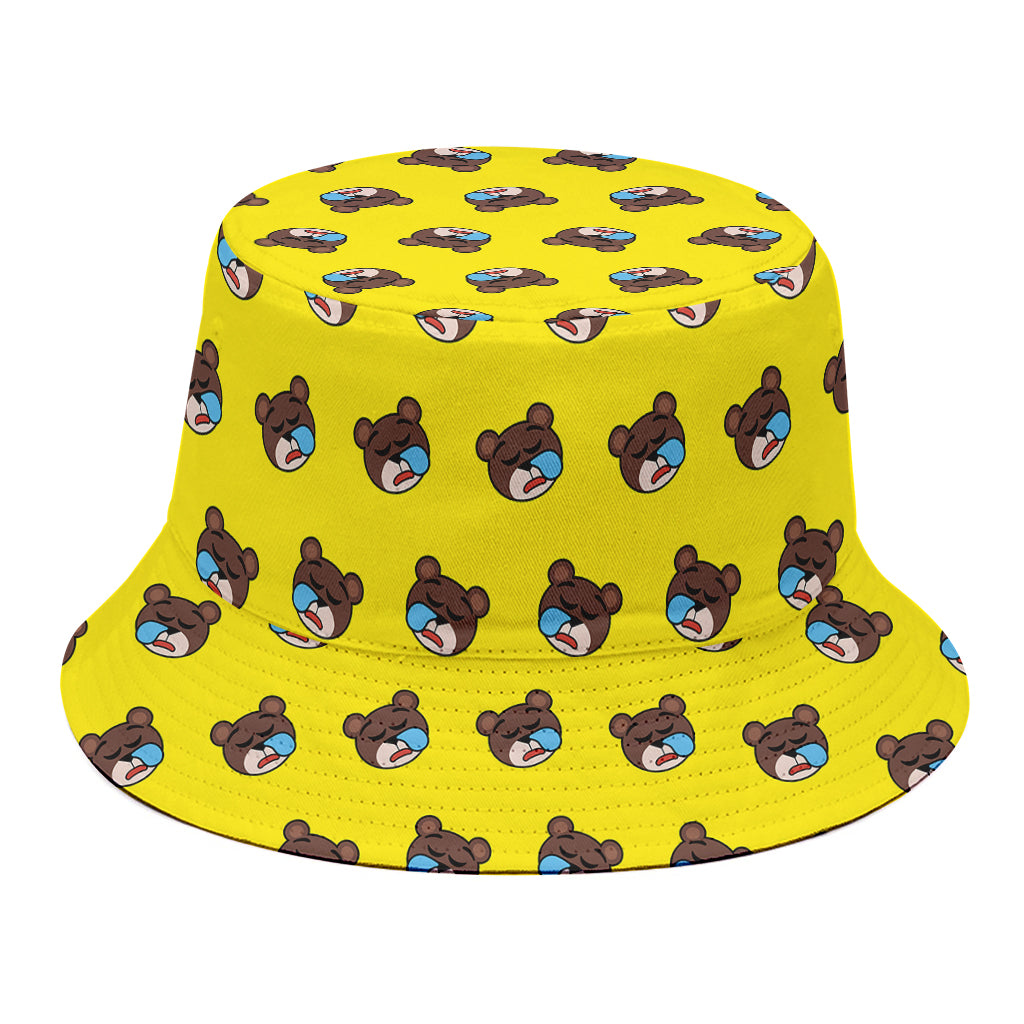 Sleeping Bear Emoji Pattern Print Bucket Hat