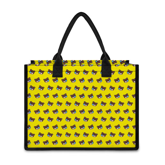 Sleeping Bear Emoji Pattern Print Canvas Tote Bag