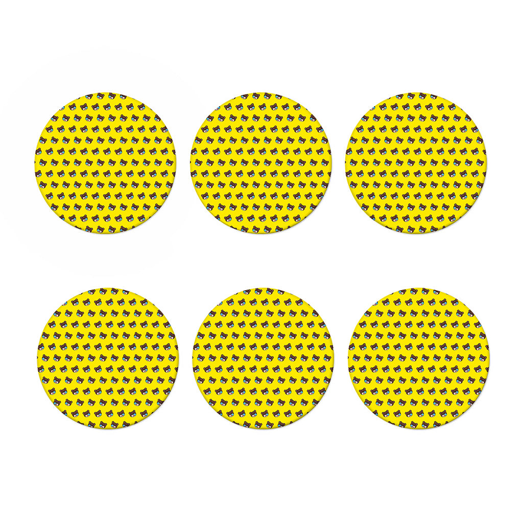 Sleeping Bear Emoji Pattern Print Coaster Set