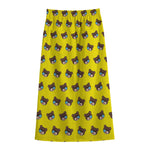 Sleeping Bear Emoji Pattern Print Cotton Front Slit Maxi Skirt