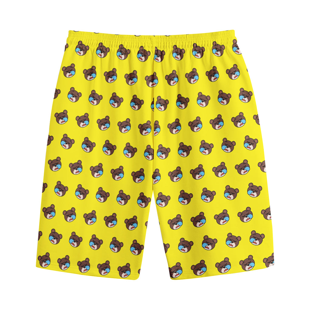 Sleeping Bear Emoji Pattern Print Cotton Shorts
