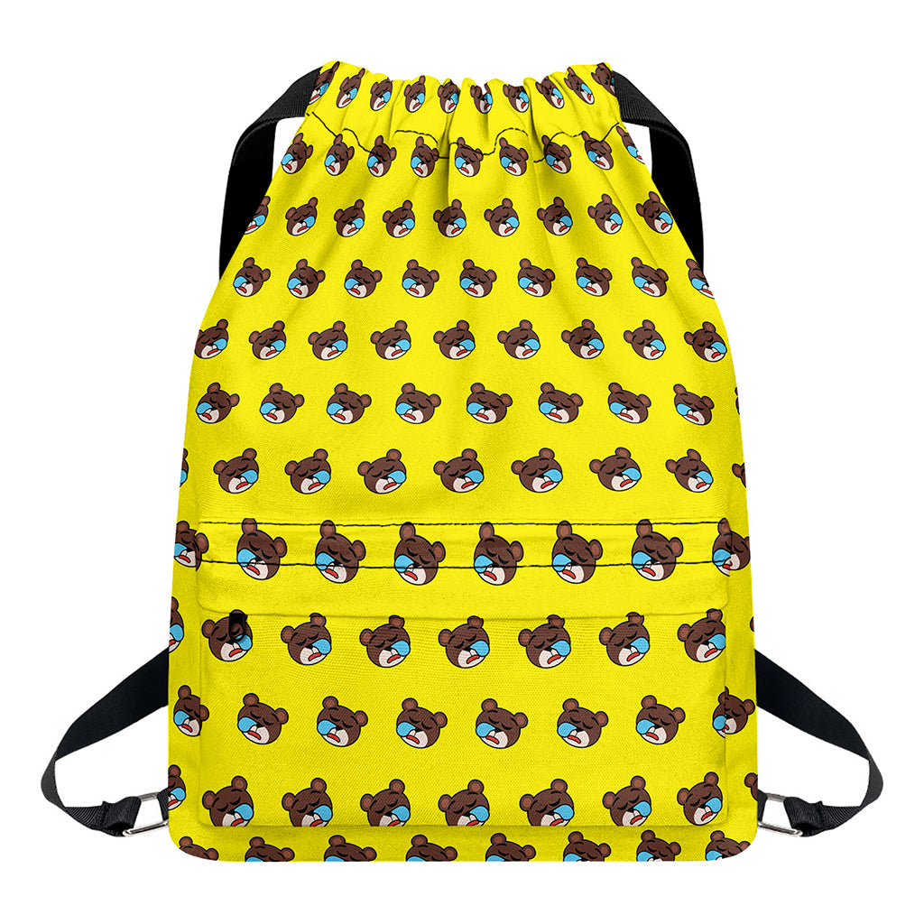 Sleeping Bear Emoji Pattern Print Drawstring Backpack